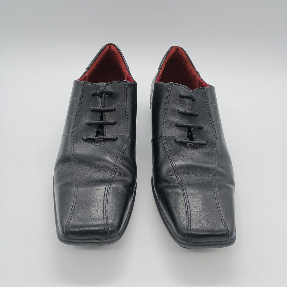 ECCO Black Leather Square Toe Lace Up Oxford Shoes Red Lining Womens 37 - Picture 2 of 8